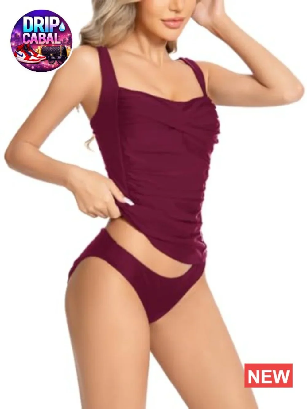 Tummy Control Tankini Swimsuit Set Halter Ruched Two Piece
